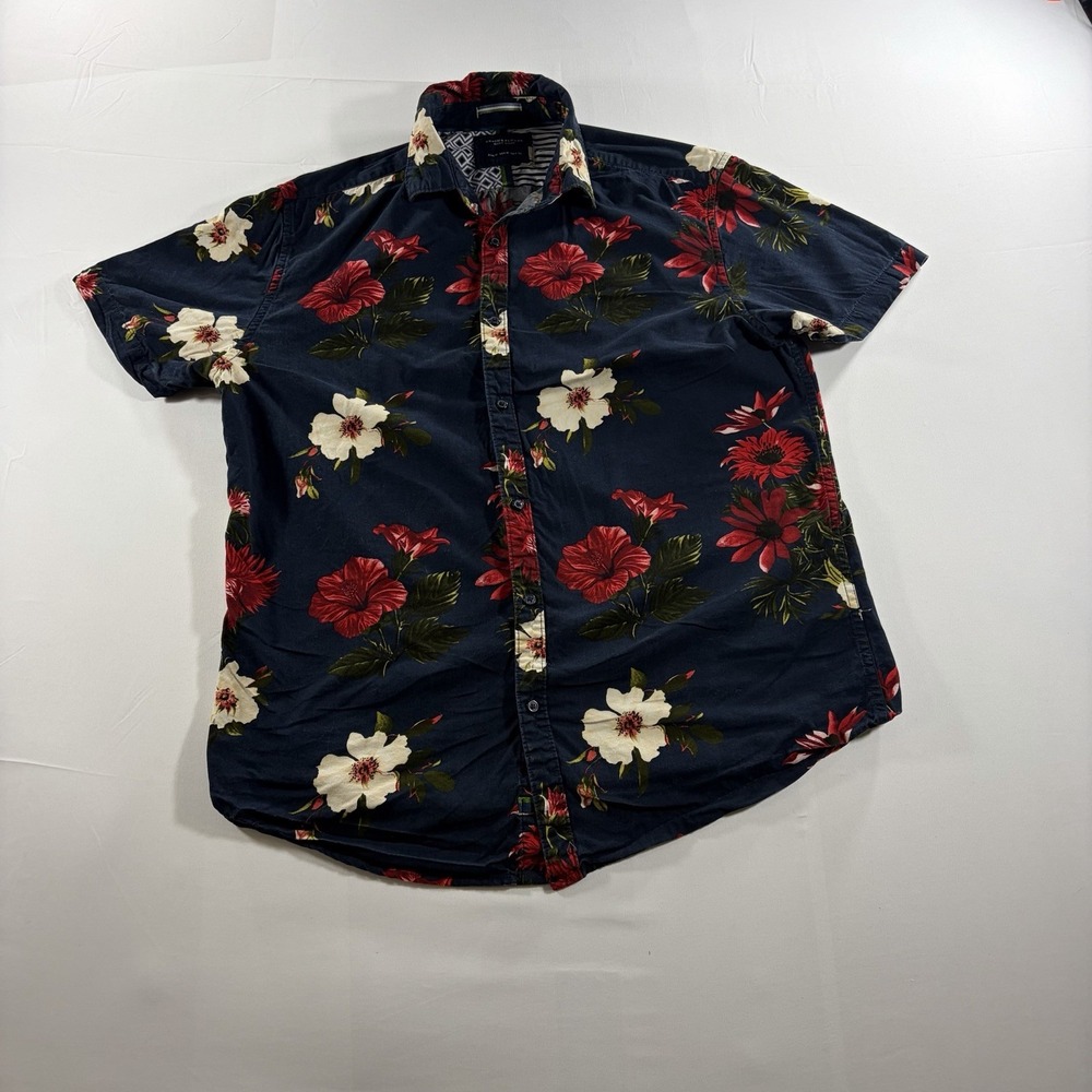 Denim & Flower Ricky Singh Men's M Navy Floral Short Sleeve Button Up Shirt